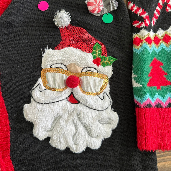 Womens Holiday Time Christmas Cardigan Sweater M Black Red Ugly Holiday - Picture 4 of 11